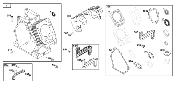 Cylinder Group Diagram and Parts List for 15T232-1850-F1 100000 - 19Z999 Briggs and Stratton Engine